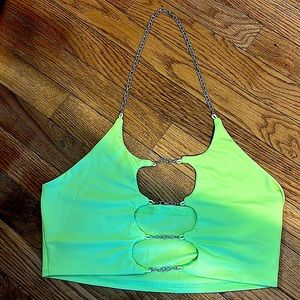 Chain Halter Crop Top, Neon Green